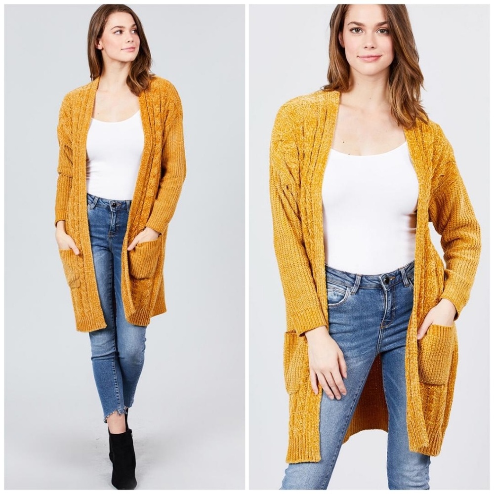 FEW LEFT❗Stunning Mustard Chenille Long Cardigan - Picture 2 of 4